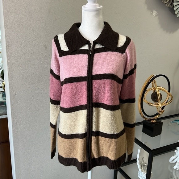 JASONMAXWELL: New Women’s Zipper Front Long Sleeve, Multi Colored Sweater, Sz M - Picture 2 of 8